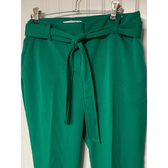 LOFT Devin Slim Green Tie Front Belted Trousers Womens 8 Curvy - Picture 2 of 11